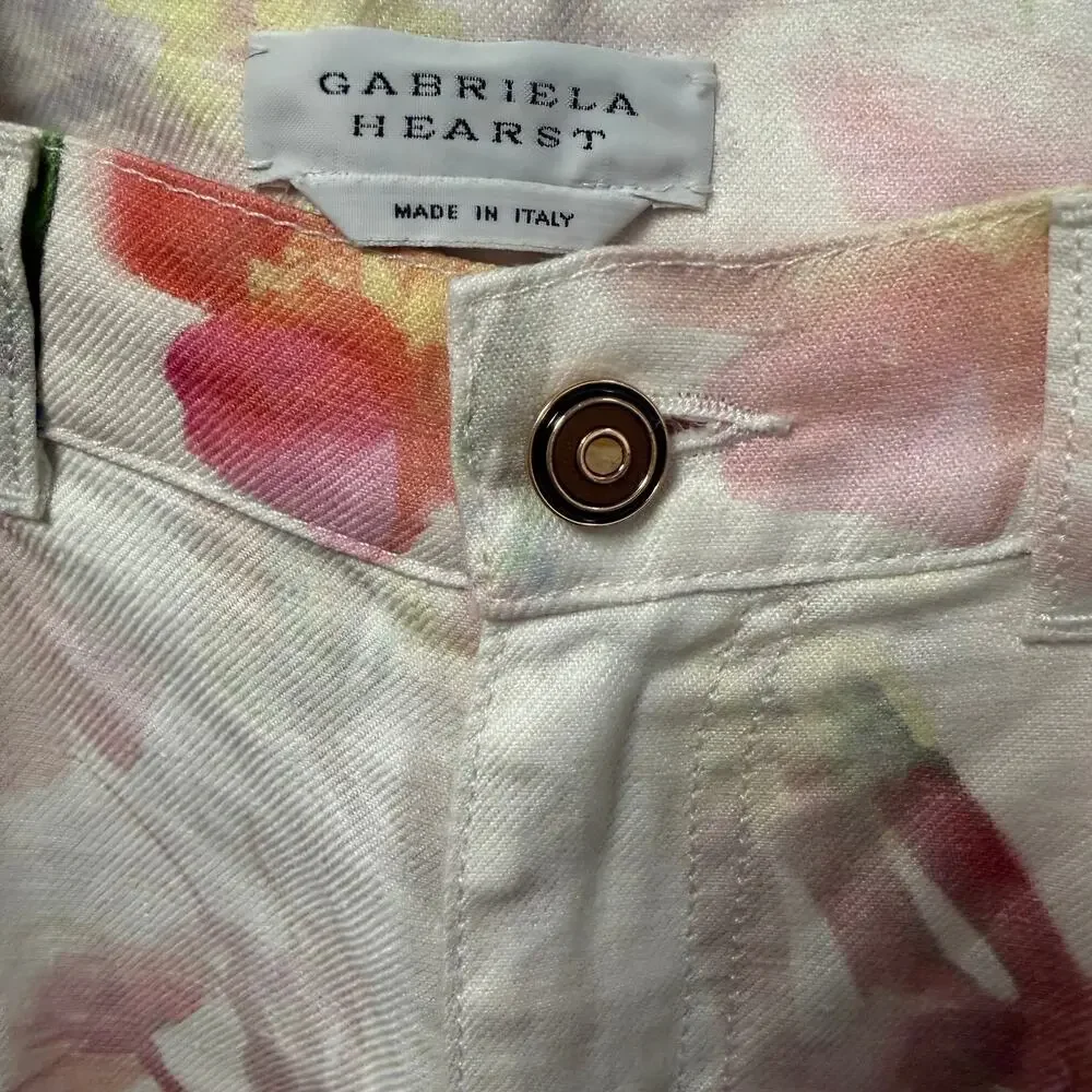 Gabriela Hearst Amoret Printed Linen Barrel-Leg Jeans Multi White Floral Size 24